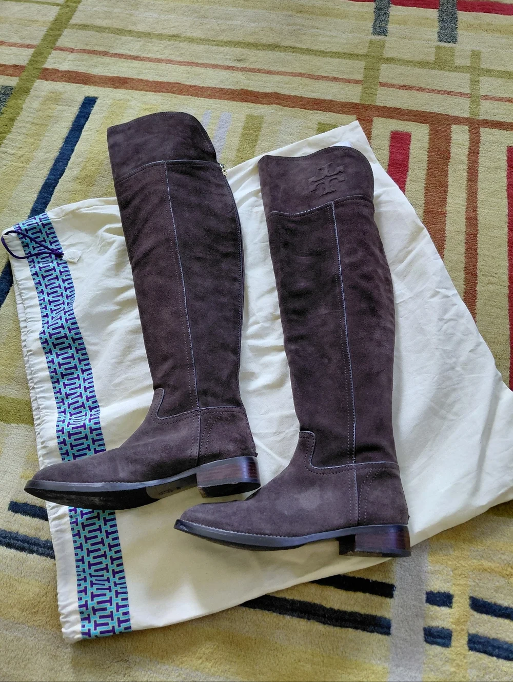 Tory Burch over the knee brown leather Simone boots & dust bag Womens 5.5